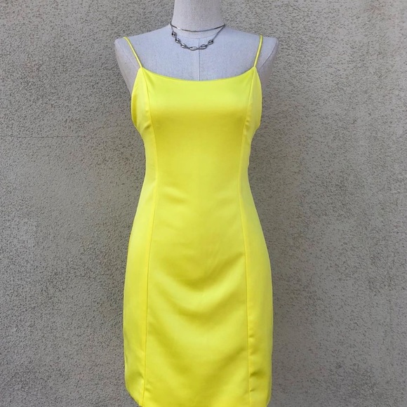 neon yellow satin dress